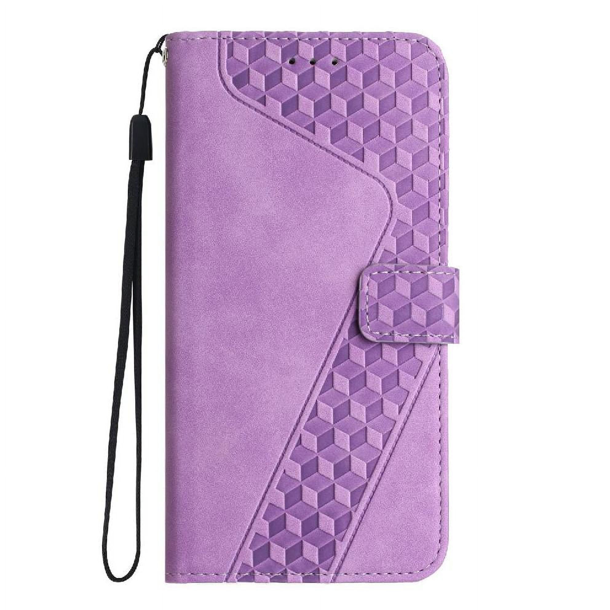 Foxdock - Funda Tipo Cartera Para Iphone 17 Con Tarjetero, Bolsillo Para Billetes, Soporte, Cierre Magnético Y Correa Para La Muñeca, Funda Tipo Folio Con Textura Geométrica Morado