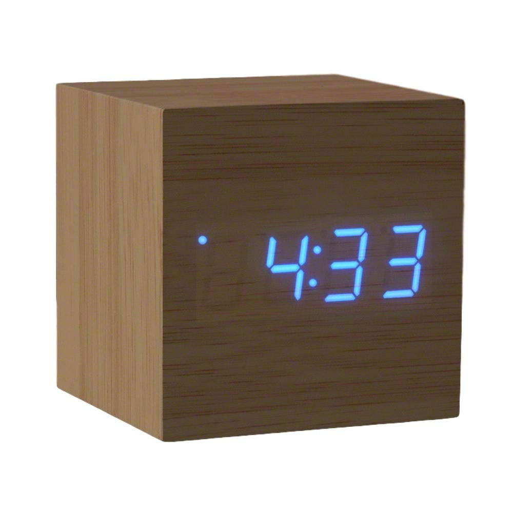 Blinkee - Reloj Despertador Led Azul Con Forma De Cubo Digital De Madera, 2,5 Cm³