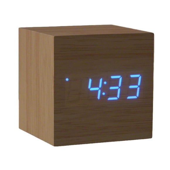 Reloj despertador LED azul con forma de cubo digital de madera, 2,5 cm³