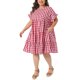 thumbnail image 4 of Vestido de mujer de talla grande Agnes Orinda con cuadros vichy, cuello redondo, mangas con volantes, estilo babydoll escalonado, casual de verano, midi con bolsillo, 4X rojo, 4 of 6