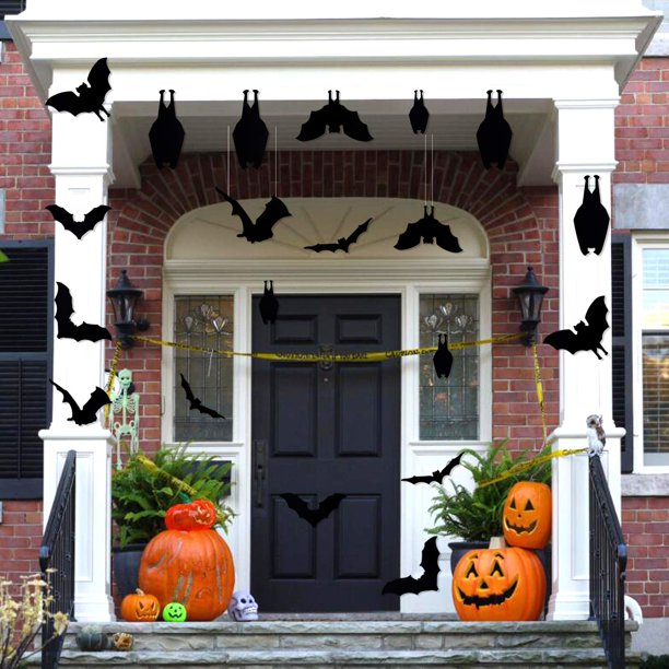 Calcomanía con forma de murciélago CCINEE para decoración de Halloween, 24 unidades, con adhesivos
