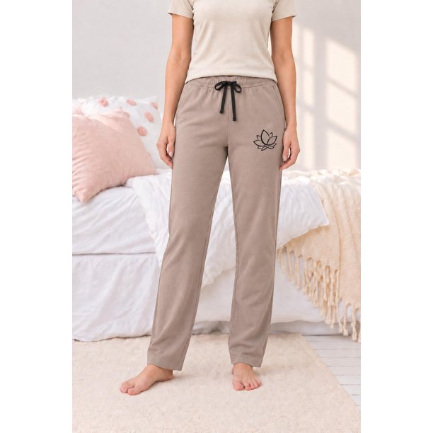 Pantalón de Pijama Franela Mujer Flor de Loto beige XS
