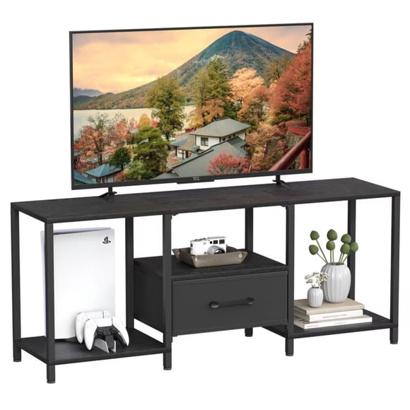 Soporte para TV JARHETUN con cajón de tela para TV de 55 pulgadas, color negro