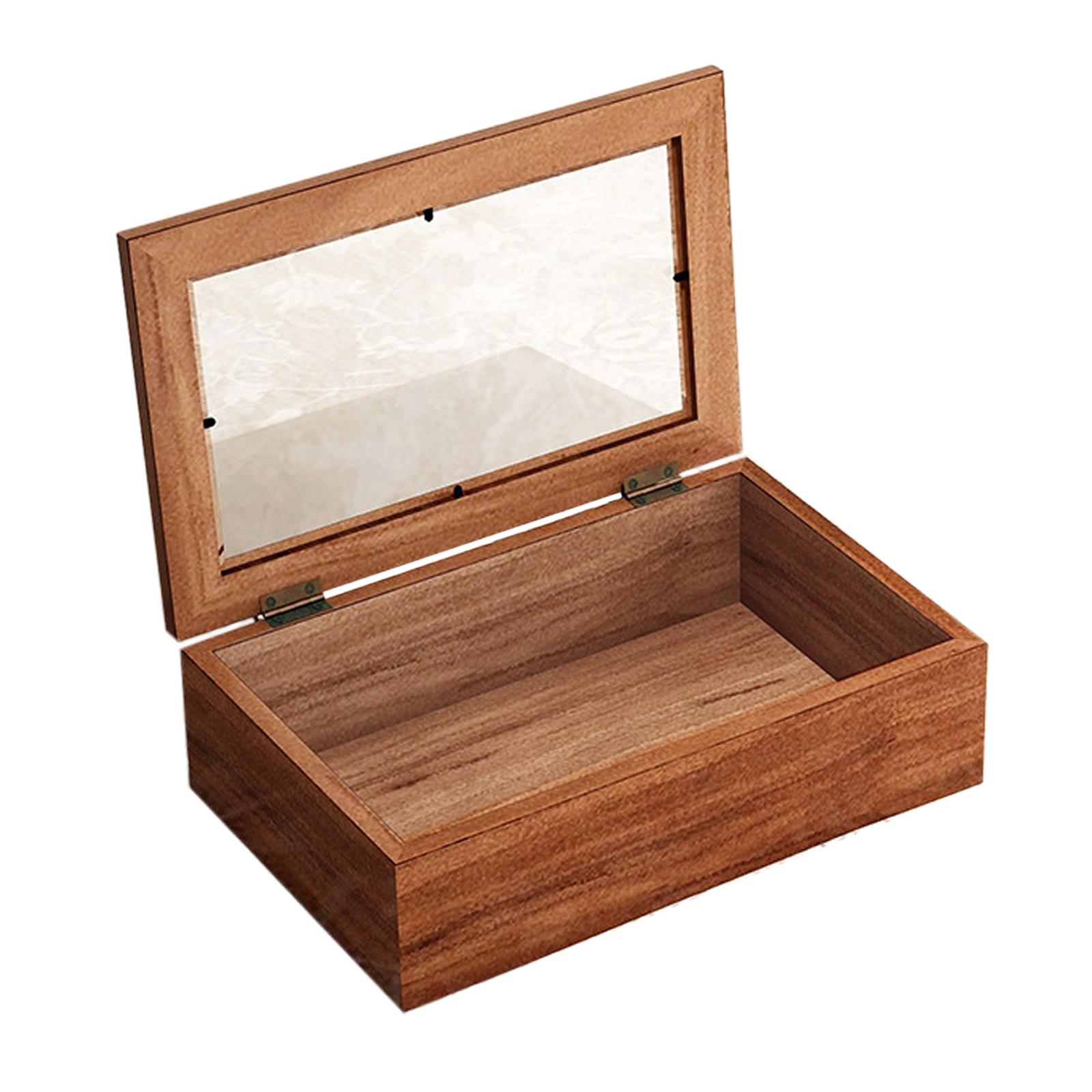 Bothyi - Caja De Almacenamiento De Madera Rústica Con Tapa Superior De Vidrio Para Coleccionables Pasatiempos De Ropa Lápida L