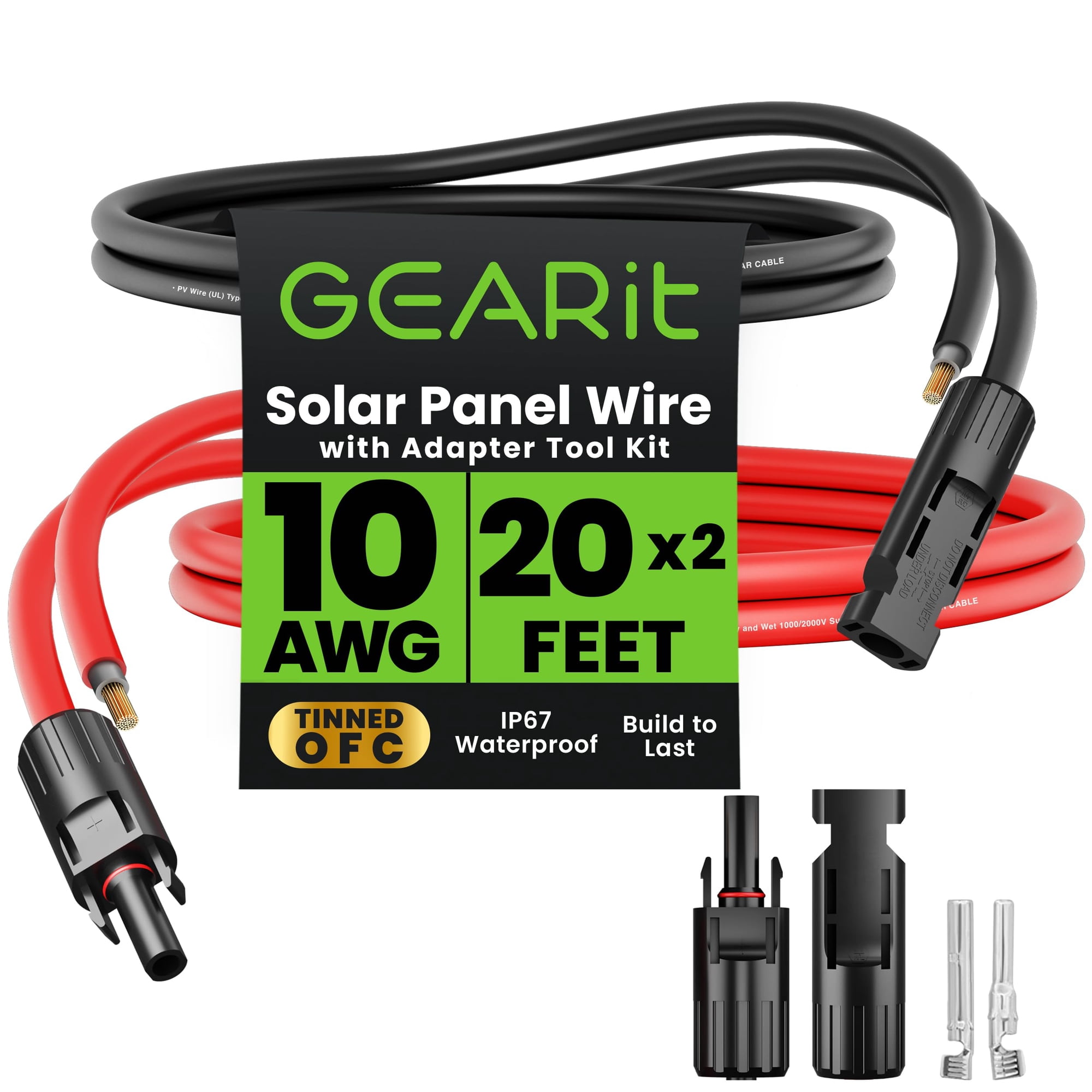 Cable De Extensión Solar Gearit 10 Awg, 20 Pies, Macho A Hembra