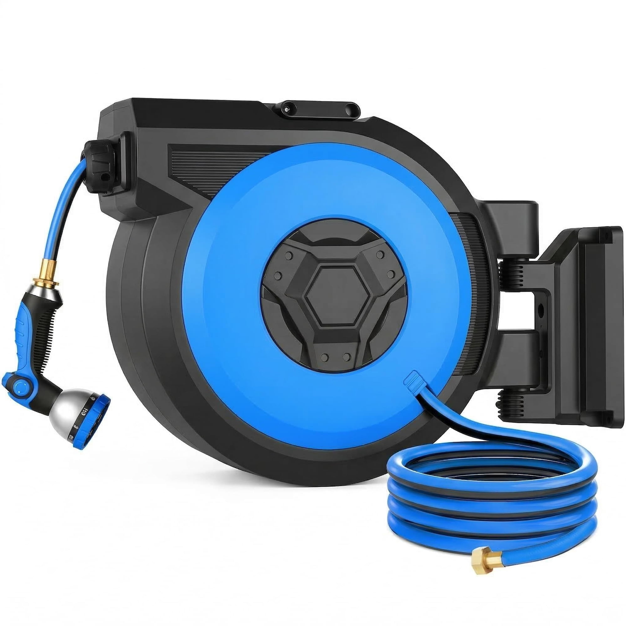 Carrete Retráctil Para Mangueras De Jardín Homdox De 1/2 Pulgada X 125 Pies Con Boquilla