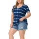 thumbnail image 4 of Blusas de Talla Grande para Mujeres de Agnes Orinda, Cuello en V Casual, Manga Corta, Teñido Anudado, Tops de Verano 3X Azul, 4 of 7