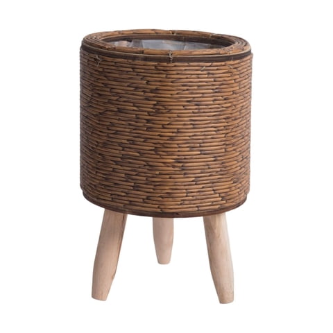 Magideal - Cesta Tejida Para Planta Con Patas Cesta Maceta Piso Maceta Exhibición Estable Moderna Cesta De Mimbre Maceta Para Salón Dormitorio Café , Cilindro Marrón Oscuro