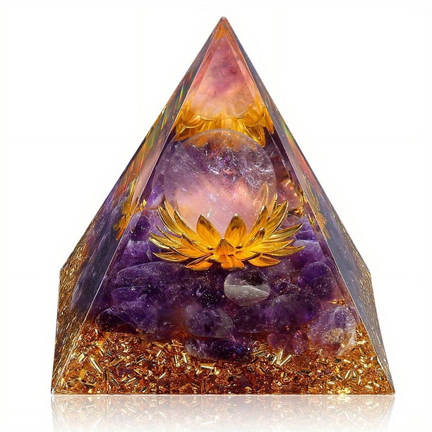 1pc, Hopeseed Orgone Crystal Pyramid Positive Energy, Flower Life Orgonite Amethyst Healing Crystals Pyramid, Reduce Stress Chakra Healing Meditation Attract Lucky, White Crystals Stones, Creative Sma