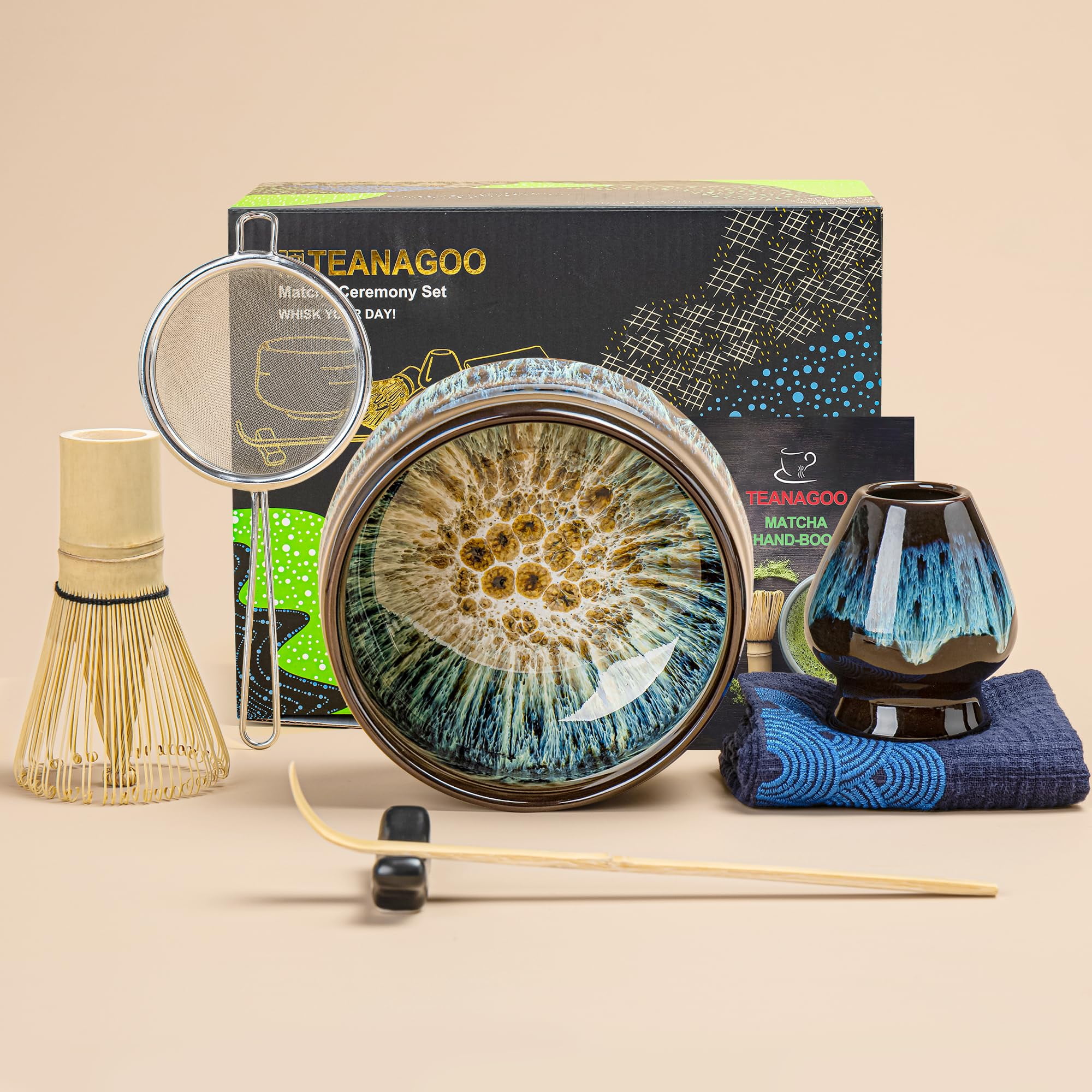 Set De Batidores Para Matcha Teanagoo, 7 Unidades, Con Cuenco De Cerámica, 510 Ml