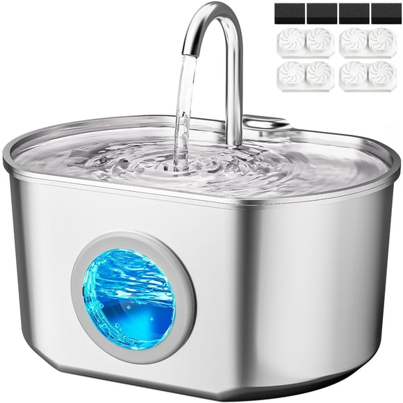 Fuente de agua Neareal Cat de acero inoxidable de 2,2 litros con 4 filtros