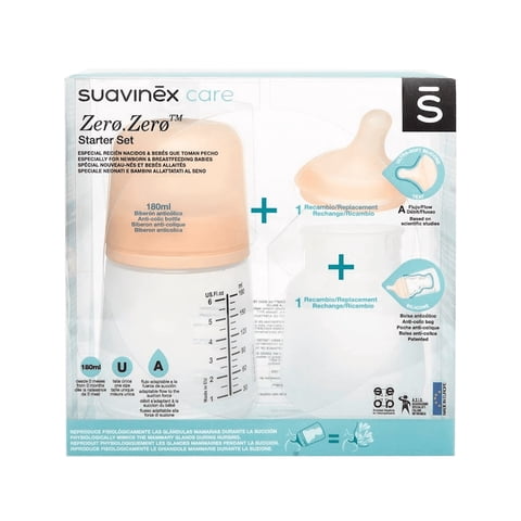 Suavinex - Pack Mamadera Zero Zero 180 Ml + Tetina + Bolsa Repuesto
