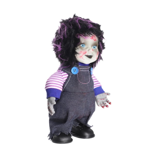 Muñeca fantasma de Halloween, decoración navideña para fiesta de Halloween, juguete de decoración de terror, muñeca embrujada de movimiento aterrador, Chico morado