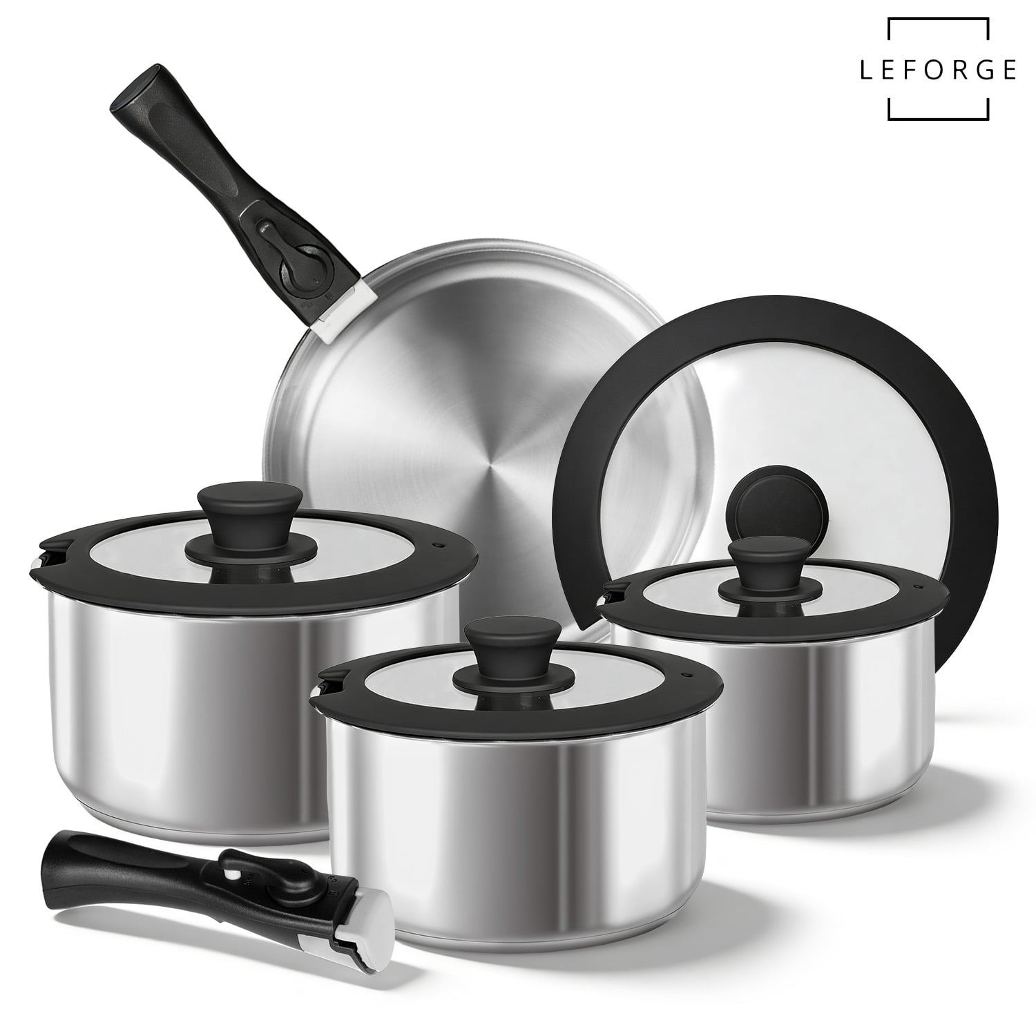 Leforge - Batería De Cocina 10 Piezas Smart Mango Acero Inoxidable 304 Color Plateado