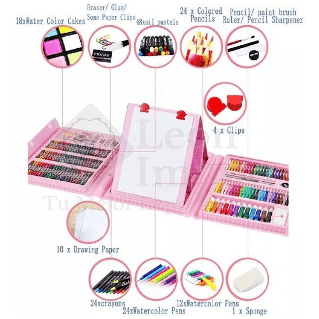 Leonimport - 208 Piezas De Arte Para Niños Kit Set De Dibujo Portátil Rosa