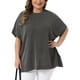 thumbnail image 1 of Agnes Orinda Mujeres Tallas Grandes Blusas a Rayas Cuello Redondo Manga Corta Camisetas con Abertura Lateral Verano Casual Blusa 1X Negro, 1 of 8