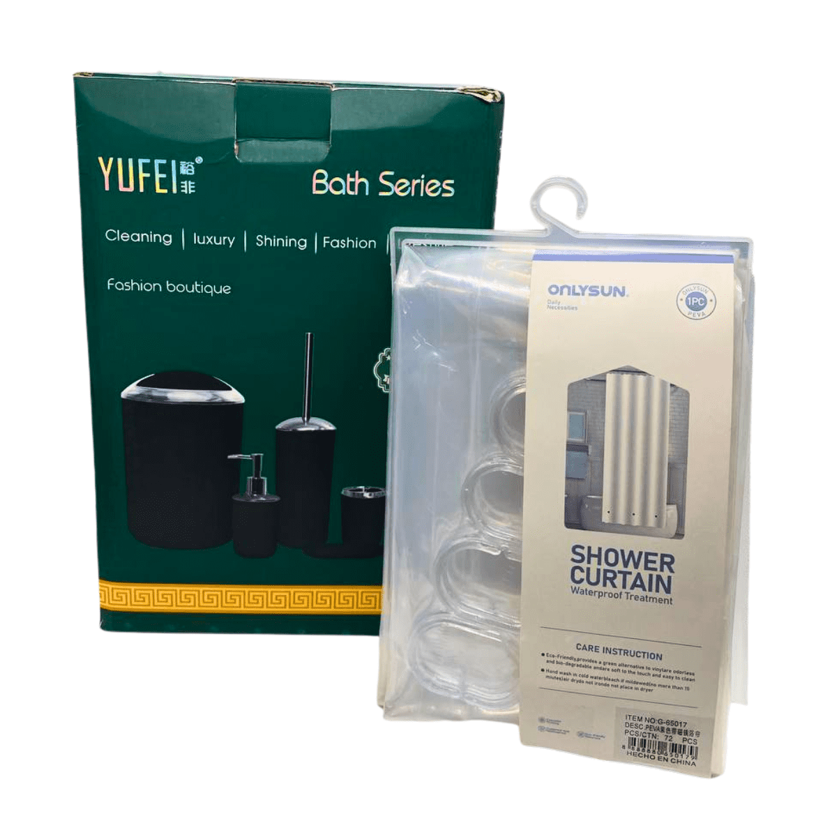 Genérico - Juego Accesorios Set De Baño 6 Piezas Cepillo Wc Blanco + Cortina De Obsequio