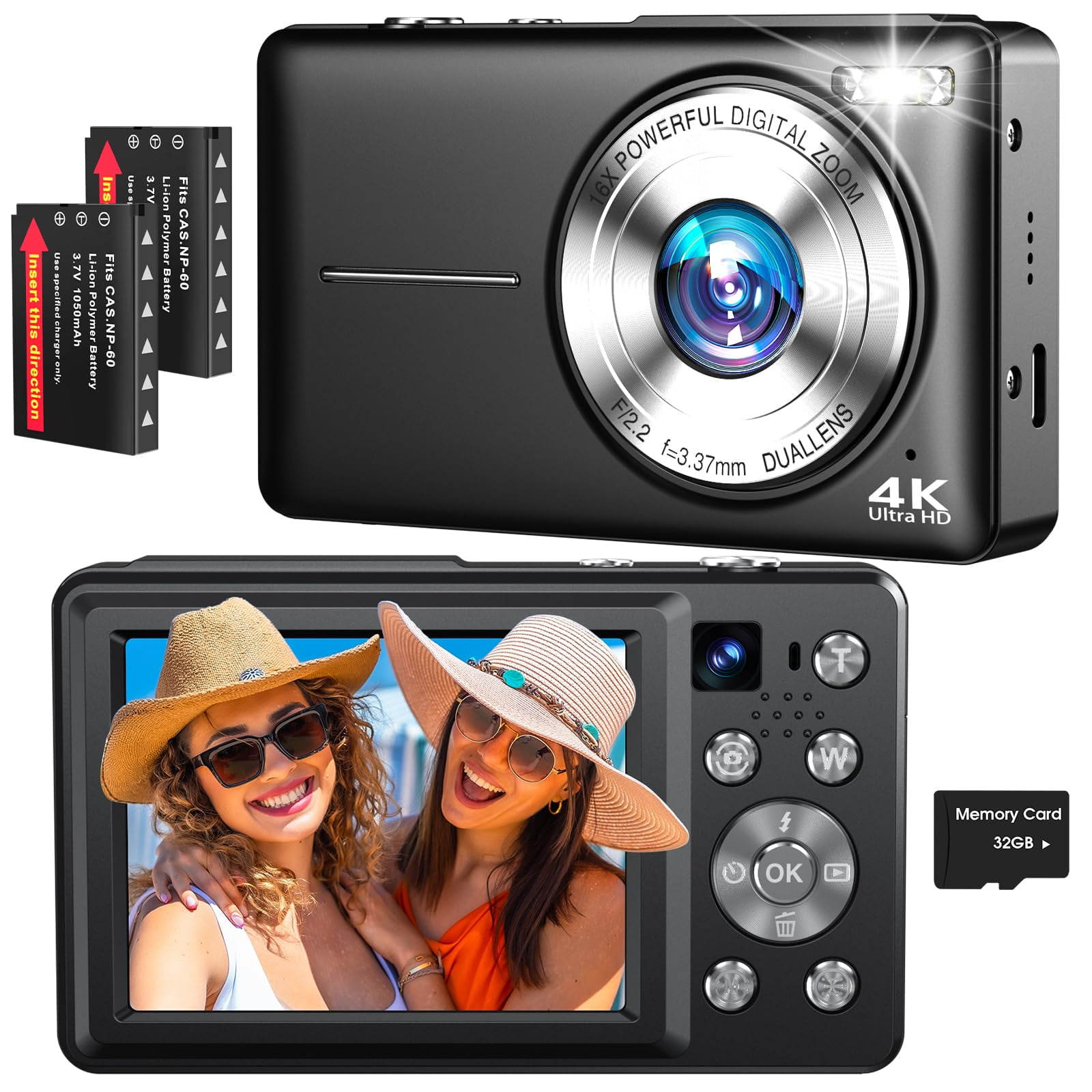 Cámara Digital Froitx 4k 64 Mp Con Doble Lente Y Zoom 16x, Negra