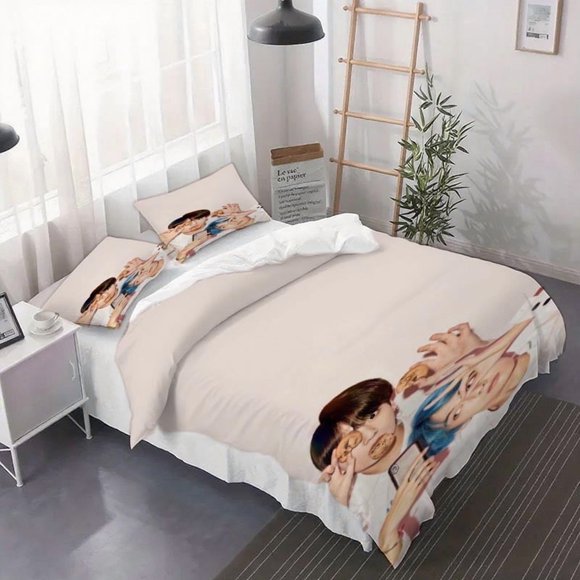 A Three-Piece Bedding Set Themed Around Taekook Including a Printed Duvet Cover Set (Duvet Cover + Pillowcases