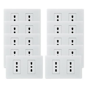 Want - Pack 10 Tomacorriente Doble Metálico 16A - Blanco