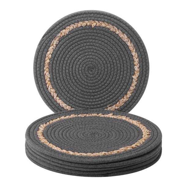 Juego de 6 manteles individuales tejidos estilo rústico para decoración de mesa de comedor - Interior, lavables, limpiables, manteles de cocina gris oscuro 11.8x11.8 pulgadas