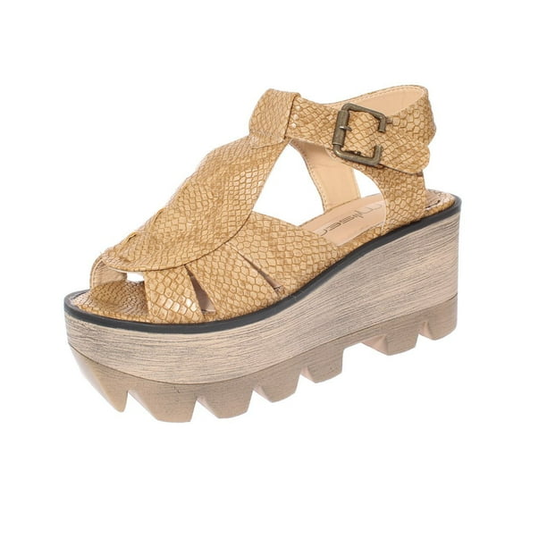 Sandalia plataforma Beige Vía Franca
