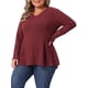thumbnail image 4 of Agnes Orinda Conjuntos de Halloween para Mujeres Tallas Grandes Blusas de Encaje con Malla de Parches Manga Larga Textura Cuello en V Suelta Casual Blusa de Waffle 3X Marrón Rojo, 4 of 6