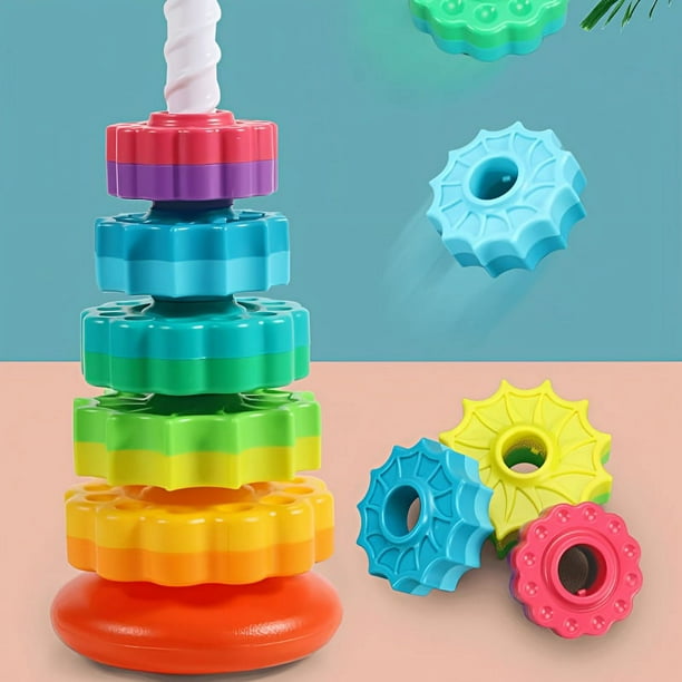 New Rotated Rainbow Spinning Stacking Toys, Baby Early Education Puzzle Development Intelligence Ring Toy For Kids Boys