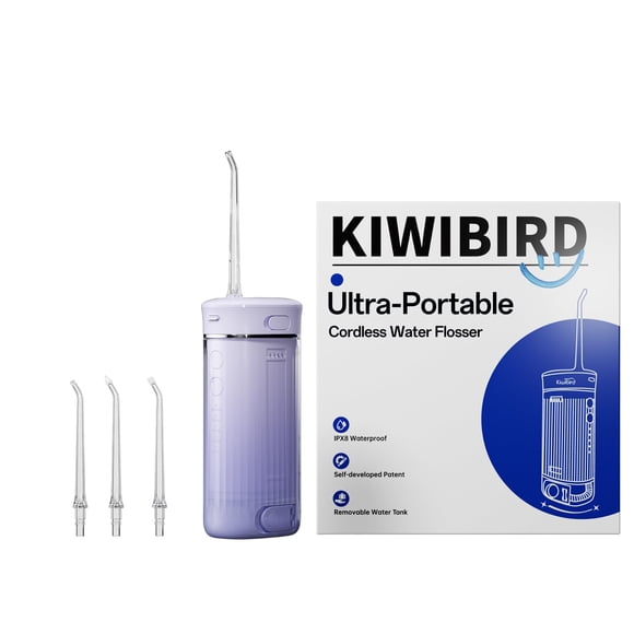 Water Flosser KIWIBIRD Mini para viajes con luz UVC de 230 ml, color morado