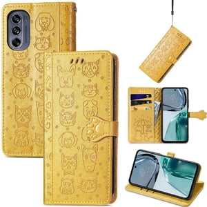 Funda Cartera Foxdock Para Moto G62 , Flip Pu Con Relieve De Gatos Y Perros, Tarjetero Y Soporte