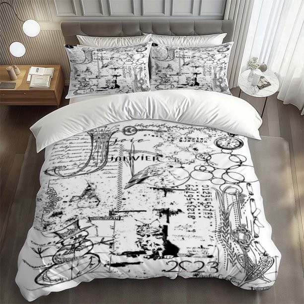 3pcs January Creative Diary Style Bedding Set Duvet Cover and Pillowcase Set Soft and Comfortable for All Seasons