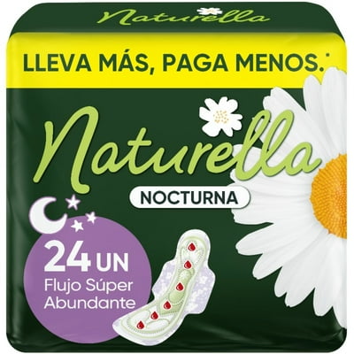 Toallas Higiénicas Nocturnas Extra Largas Flujo Súper Abundante Con Alas 24 Un Naturella