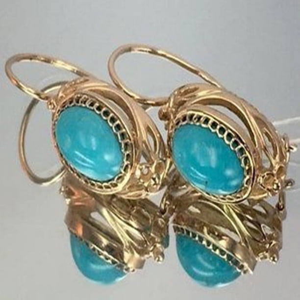 Gorgeous Women's Gemstone Turquoise & Zircon Inlaid Stud Earrings - A Stylish Accessory!
