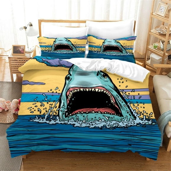 Juego De Funda Nórdica Tiburón Marino 3d Con Fundas De Almohada