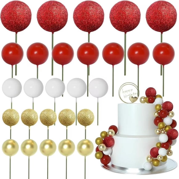 Juego de decoración para tartas de cumpleaños con forma de bola de espuma, 50 unidades