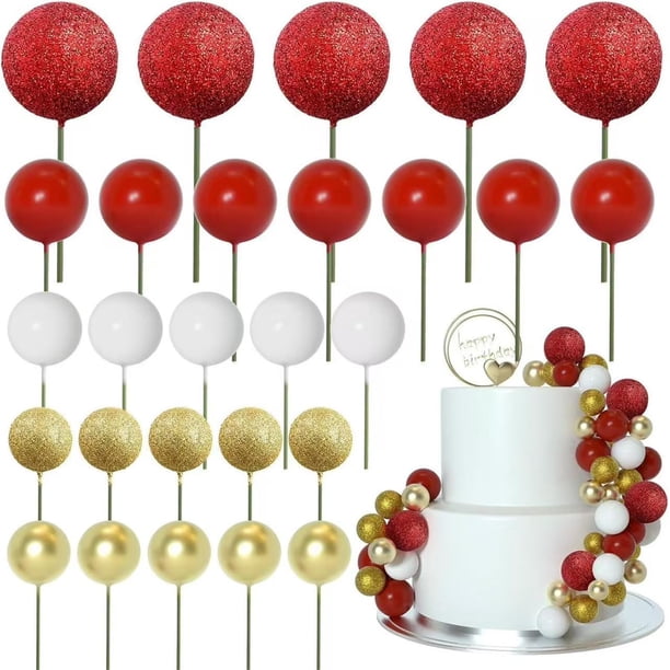 Juego de decoración para tartas de cumpleaños con forma de bola de espuma, 50 unidades