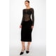 thumbnail image 2 of Vestido Midi de Fiesta de Terciopelo Saronita con Encaje de Punto Elástico en Contraste Transparente, Manga Larga y Cuello Redondo, Negro (para Mujer), 2 of 5