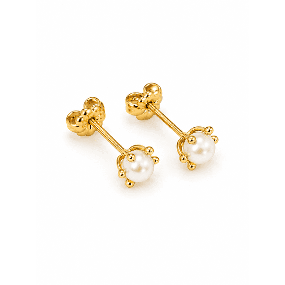 Aros Perla Cultivada Pistilo 4mm  N2 Oro 18k 1.30gr Mujer Dorado