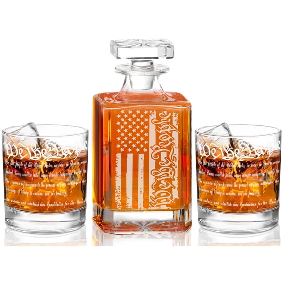 Set de Decantador de Whisky YJGS 450 ml con 2 Vasos Patrióticos