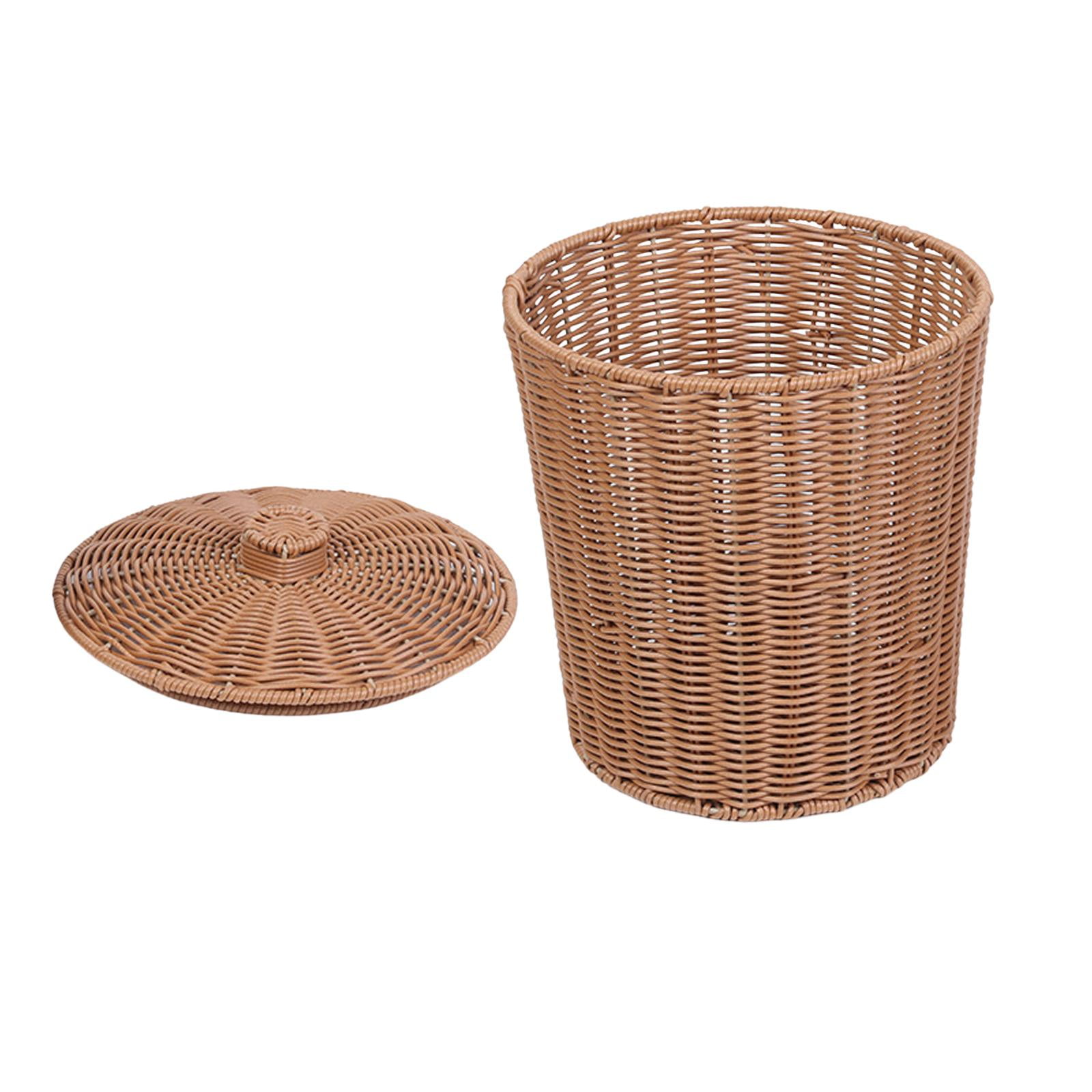 Magideal - Cesta De Almacenamiento Tejida, Organizador De Artículos Diversos De Escritorio Con Tapa, Cesta De Basura De Mimbre Para Decoración Del Hogar, Sala De 20x25cm