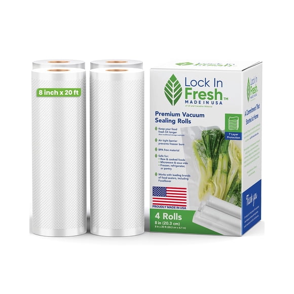 Rollos de bolsas para selladora al vacío Lock In Fresh, conservan la frescura, 20 pies x 8 pulgadas,