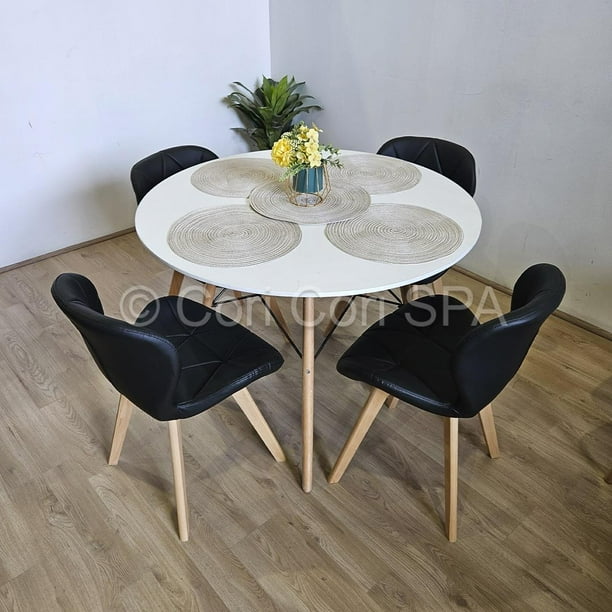 Comedor Mesa blanca 100cms + 4 Sillas Mariposa Wood Negro