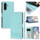 thumbnail image 1 of Funda de Cuero Tipo Billetera para Samsung Galaxy A56 5G 6.7", con Tarjetero, Correa para Muñeca, Soporte a Prueba de Golpes con Relieve de Patrón Feliz, Funda para Teléfono, Verde Claro, para, 1 of 8