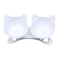 Ioensy - Cuencos Dobles Elevados Para Gatos, Alimentador De Agua Para Mascotas Elevado, Platos De Alimentación Inclinados, Blanco