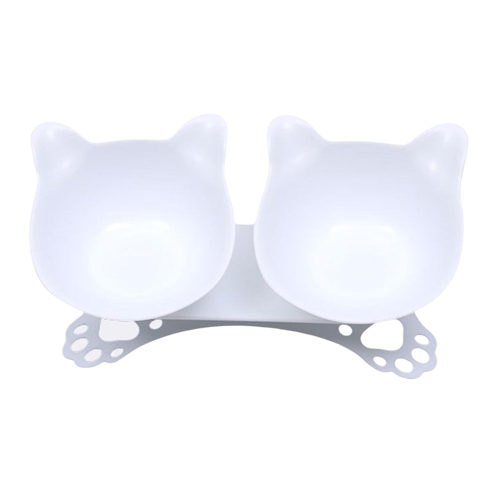 Ioensy - Cuencos Dobles Elevados Para Gatos, Alimentador De Agua Para Mascotas Elevado, Platos De Alimentación Inclinados, Blanco