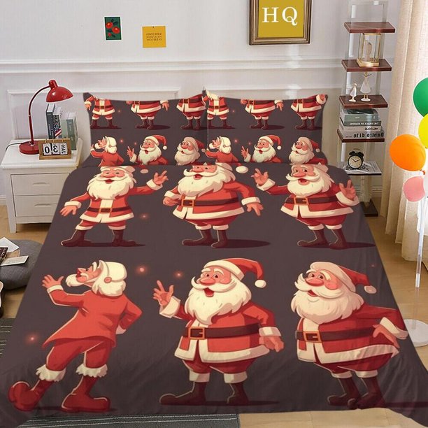 Christmas Gifts Santa Claus Kids Quilt Duvet Cover Set Super Soft 3-Piece Bedding Set