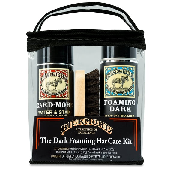 Kit limpiador de sombreros Bickmore Foaming Dark con cepillo oscuro y repelente