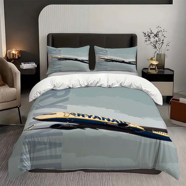 3pcs Ryanair Airplane Illustration Themed Bedding Set Duvet Cover And Pillowcase Set Soft And Comfortable