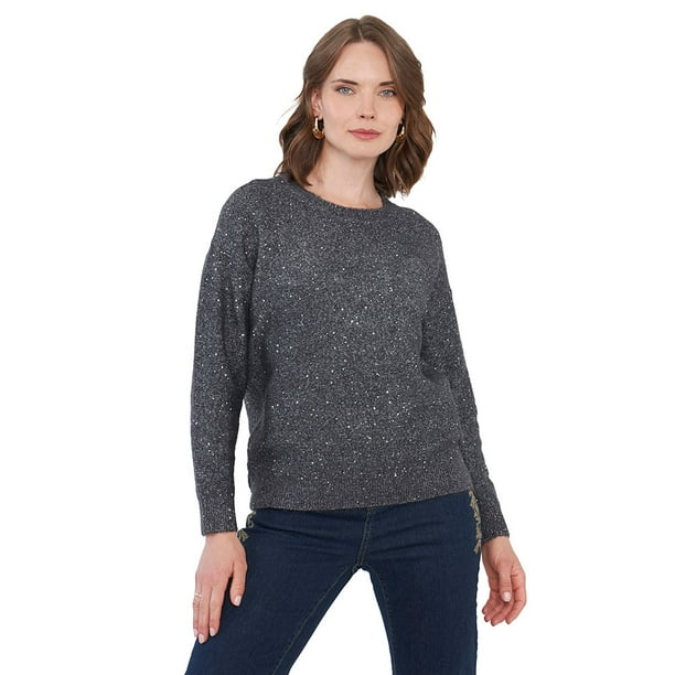 Sweater Mujer Lurex Lentejuelas Gris Corona