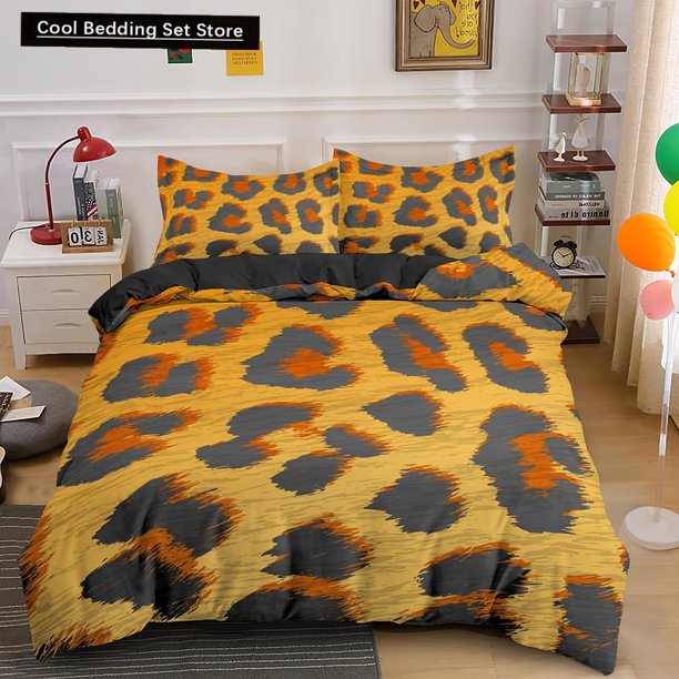 x1933 Bed SheetsLeopard Print Duvet Cover Brown Cheetah Skin Pattern Bedding Set for Teens Girl Women Leopard /Soft Quilt Cover 3-Piece Bedding Set (1 Duvet Cover + 2 Pillow Shams) nj1933